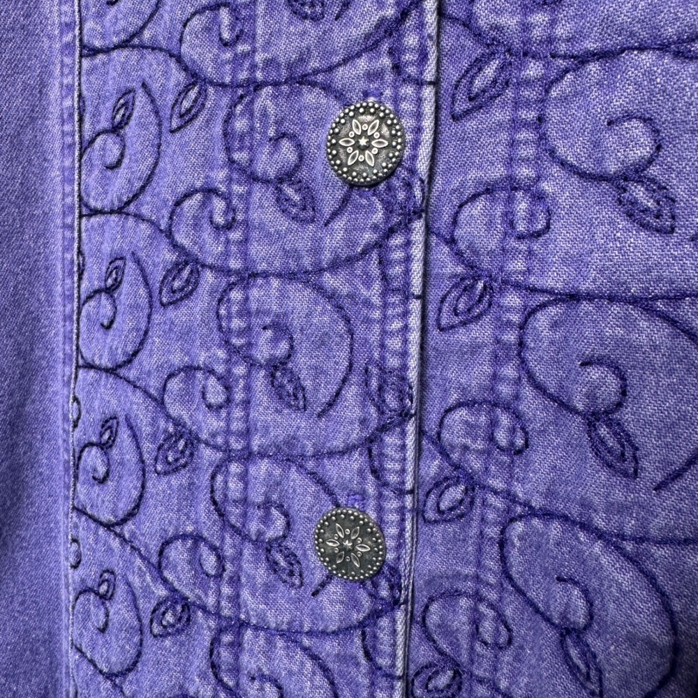 Vtg Purple Denim Saint Germain Paris Embroidered Leaf Jacket Womens M Cotton USA - Picture 4 of 8